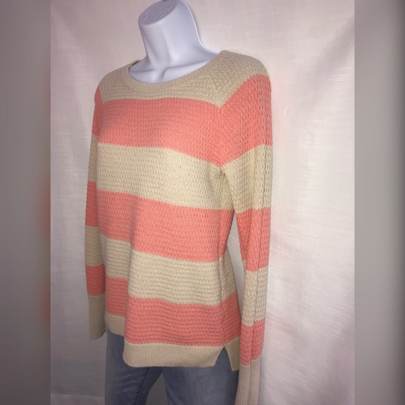 Tan and coral/pink long sleeve sweater. - Picture 3 of 6